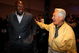 TAMPA, FL - JANUARY 31:  Bruce Smith (L) is congratulated by his former head coach with the Buffalo Bills Marv Levy (R) during the The Pro Football Hall of Fame Class of 2009 press conference at the Tampa Convention Center on January 31, 2009 in Tampa, Florida.  (Photo by Streeter Lecka/Getty Images)