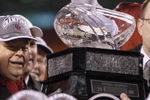 KANSAS CITY, MO - DECEMBER 06:  The Oklahoma Sooners recieve the trophy as they celebrate winning the Big 12 Championship game against the Missouri Tigers on December 6, 2008 at Arrowhead Stadium in Kansas City, Missouri. (Photo by Jamie Squire/Getty Images)