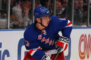 NEW YORK - APRIL 22:  Nikolai Zherdev #13 of the New York Rangers skates against the Washington Capitals during Game Four of the Eastern Conference Quarterfinal Round of the 2009 NHL Stanley Cup Playoffs on April 22, 2008 at Madison Square Garden in New York City.  (Photo by Jim McIsaac/Getty Images)