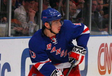 NEW YORK - APRIL 22:  Nikolai Zherdev #13 of the New York Rangers skates against the Washington Capitals during Game Four of the Eastern Conference Quarterfinal Round of the 2009 NHL Stanley Cup Playoffs on April 22, 2008 at Madison Square Garden in New York City.  (Photo by Jim McIsaac/Getty Images)