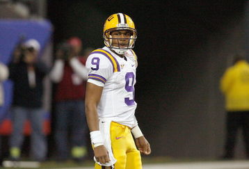 ATLANTA - DECEMBER 31:   Quarterback Jordan Jefferson #9 of the LSU Tigers looks to the sidelines during the Chick-fil-A Bowl against the Georgia Tech Yellow Jackets on December 31, 2008 at the Georgia Dome in Atlanta, Georgia. (Photo by Kevin C. Cox/Getty Images)