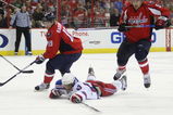 WASHINGTON - APRIL 18: Nikolai Zherdev #13 of the New York Rangers skates against Nicklas Backstrom #19 (L) and Mike Green #52 (R) of the Washington Capitals during Game Two of the Eastern Conference Quarterfinal Round of the 2009 NHL Stanley Cup Playoffs at Verizon Center on April 18, 2009 in Washington, DC. (Photo by Bruce Bennett/Getty Images)