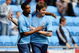 COVENTRY, ENGLAND - AUGUST 02: Aron Gunnarsson of Coventry celebrates his late equaliser with team mate Shaun Jeffers during the pre season friendly match between Coventry City and Everton at the Ricoh Arena on August 2, 2009 in Coventry, England. (Photo by Michael Regan/Getty Images)