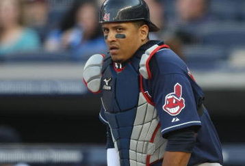 NEW YORK - APRIL 18:  Victor Martinez #41 of the Cleveland Indians in the field against the New York Yankees at Yankee Stadium on April 18, 2009 in the Bronx borough of New York City.  (Photo by Nick Laham/Getty Images)