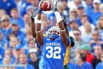 LEXINGTON, KY - SEPTEMBER 06:  Trevard Lindley #32 of the Kentucky Widcats intercepts a pass during the game against the Norfolk State Spartans at Commonwealth Stadium on September 6, 2008 in Lexington, Kentucky  (Photo by Andy Lyons/Getty Images)