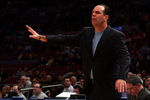 NEW YORK - MARCH 11:  Head Coach Mike Brey of the Notre Dame Fighting Irish reacts on the sideline during a game against the West Virginia Mountaineers during the second round of the Big East Tournament at Madison Square Garden on March 11, 2009 in New York City.  (Photo by Jim McIsaac/Getty Images)