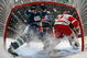 VANCOUVER, CANADA - MARCH 17: ex Burrows #14 of the Vancouver Canucks runs into the net behind goaltender Dominik Hasek #39 of the Detroit Red Wings during their NHL game at General Motors Place on March 17, 2007 in Vancouver, Canada. (Photo by Jeff Vinnick/Getty Images)