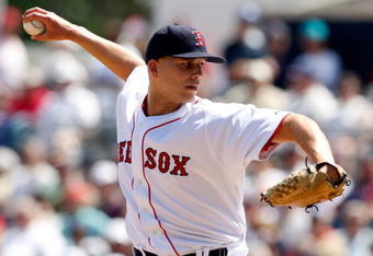 FORT MYERS, FL - MARCH 08:  Pitcher Justin Masterson #63 of the Boston Red Sox pitches against the Tampa Bay Rays during a Grapefruit League Spring Training Game at City of Palms Park on March 8, 2009 in Fort Myers, Florida.  (Photo by J. Meric/Getty Images)