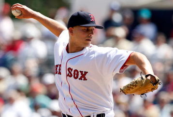 FORT MYERS, FL - MARCH 08:  Pitcher Justin Masterson #63 of the Boston Red Sox pitches against the Tampa Bay Rays during a Grapefruit League Spring Training Game at City of Palms Park on March 8, 2009 in Fort Myers, Florida.  (Photo by J. Meric/Getty Images)