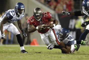 TAMPA, FL - OCTOBER 19: Running back Jameel Cook #33 of the Tampa Bay Buccaneers plays against the Seattle Seahawks at Raymond James Stadium on October 19, 2008 in Tampa, Florida.  (Photo by Al Messerschmidt/Getty Images) 