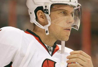 PHILADELPHIA - FEBRUARU 12:  Dany Heatley #15 of the Ottawa Senators looks on during the game against the Philadelphia Flyers at the Wachovia Center on February 12, 2009 in Philadelphia, Pennsylvania. (Photo by: Nick Laham/Getty Images)