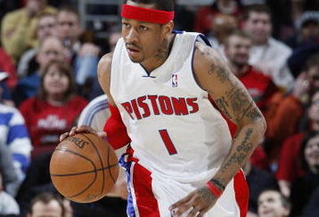 CLEVELAND - FEBRUARY 22:  Allen Iverson #1 of the Detroit Pistons brings the ball up court against the Cleveland Cavaliers on February 22, 2009 at the Quicken Loans Arena in Cleveland, Ohio. Cleveland won the game 99-78. NOTE TO USER: User expressly acknowledges and agrees that, by downloading and or using this photograph, User is consenting to the terms and conditions of the Getty Images License Agreement.  (Photo by Gregory Shamus/Getty Images)