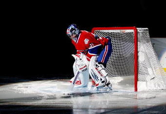 MONTREAL- APRIL 22:  Carey Price #31 of the Montreal Canadiens is introduced during pre-game ceremonies prior to facing the Boston Bruins in Game Four of the Eastern Conference Quarterfinals of the 2009 Stanley Cup Playoffs at the Bell Centre on April 22, 2009 in Montreal, Quebec, Canada.  The Bruins defeated the Canadiens 4-1 winning the series 4-0.  (Photo by Richard Wolowicz/Getty Images)