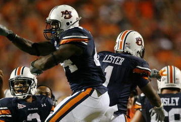 AUBURN, AL - SEPTEMBER 20:  Running back Danny McCray #44 of the Auburn Tigers celebrates with running back Brad Lester #1 after McCray scored a touchdown while taking on the LSU Tigers at Jordan-Hare Stadium on September 20, 2008 in Auburn, Alabama. LSU defeated Auburn 26-21.  (Photo by Doug Benc/Getty Images)
