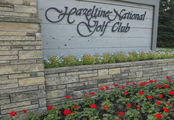 CHASKA, MN. - JUNE 28:  A sign at the clubhouse of Hazeltine National Golf Club, site of the 2002 PGA Championship in Chaska, Minnesota.  (Photo By Carlos Gonzalez/Getty Images)