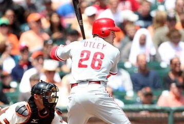 SAN FRANCISCO - AUGUST 02:  Chase Utley #26 of the Philadelphia Phillies bats  against the San Francisco Giants  during a Major League Baseball game at AT&T Park on August 2, 2009 in San Francisco, California.  (Photo by Jed Jacobsohn/Getty Images)