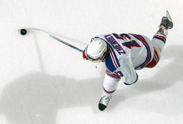 UNIONDALE, NY - MARCH 05:  Nikolai Zherdev #13 of the New York Rangers warms up before playing against the New York Islanders on March 5, 2009 at Nassau Coliseum in Uniondale, New York.  (Photo by Jim McIsaac/Getty Images)