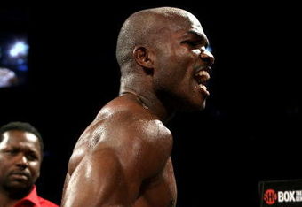 NOTTINGHAM, ENGLAND - MAY 10:  Timothy Bradley celebrates his win against Junior Witter for the WBC Light Welterweight fight on May 10, 2008 at Nottingham Ice Arena in Nottingham, England. (Photo by John Gichigi/Getty Images)