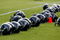 FLOWERY BRANCH, GA - AUGUST 01:  Atlanta Falcons' helmets sit on field during opening day of training camp on August 1, 2009 at the Falcons Training Complex in Flowery Branch, Georgia.  (Photo by Kevin C. Cox/Getty Images)