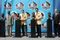 CANTON, OH - AUGUST 7: Pro Football Hall of Fame enshrinees and family members, (L-R) Dr. Steven Towns, grandson of enshrinee Fritz Pollardm, Steve Young of the San Francisco 49ers, Dan Marino of the Miami Dolphins and David Friedman, nephew of enshrinee Benny Friedman, pose the Hall of Fame busts during the 2005 NFL Hall of Fame enshrinment ceremony on August 7, 2005 in Canton, Ohio. (Photo by Jonathan Daniel/Getty Images)
