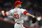 NEW YORK - JUNE 09:  J.A. Happ #43 of the Philadelphia Phillies pitches against the  New York Mets  during their game at Citi Field on June 9, 2009 in the Flushing neighborhood of the Queens borough of New York City.  (Photo by Chris McGrath/Getty Images)