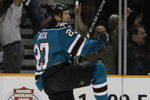 SAN JOSE, CA - APRIL 22:  Jeremy Roenick #27 of the San Jose Sharks celebrates scoring a goalvagainst the Calgary Flames in the second period during game seven of the 2008 NHL conference quarter-final series on April 22, 2008 at HP Pavilion at San Jose in San Jose, California.  (Photo by Jed Jacobsohn/Getty Images)