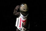 COLLEGE PARK, MD - JANUARY 21:  The Maryland Terrapins mascot, Testudo, cheers prior to the game against the Virginia Tech Hokies on January 21, 2006 at Comcast Center in College Park, Maryland.  (Photo by Jamie Squire/Getty Images)