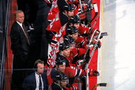 23 Dec 1997: Coach Jacques Lemaire of the New Jersey Devils looks on from the bench during a game against the Washington Capitals at the MCI Center in Washington, D.C. The Devis tied the Capitals 1-1.