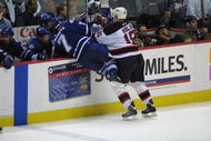 9 May 2001:  Bobby Holik of the New Jersey Devils  checks Gary Roberts of the Toronto Maple Leafs during the second period of Game 7 of the Eastern Conference semifinals at the Continental Airlines Arena in East Rutherford, New Jersey. Mandatory Credit: Al Bello/ALLSPORT