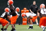 BEREA, OH - MAY 02:  Head coach Eric Mangini of the Cleveland Browns looks on  during rookie mini camp at the Cleveland Browns Training and Administrative Complex on May 2, 2009 in Berea, Ohio.  (Photo by Gregory Shamus/Getty Images)