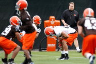 BEREA, OH - MAY 02:  Head coach Eric Mangini of the Cleveland Browns looks on  during rookie mini camp at the Cleveland Browns Training and Administrative Complex on May 2, 2009 in Berea, Ohio.  (Photo by Gregory Shamus/Getty Images)