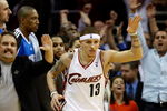 CLEVELAND - MAY 20: Delonte West #13 of the Cleveland Cavaliers gestures after making a basket against the Orlando Magic in Game One of the Eastern Conference Finals during the 2009 Playoffs at Quicken Loans Arena on May 20, 2009 in Cleveland, Ohio. NOTE TO USER: User expressly acknowledges and agrees that, by downloading and or using this photograph, User is consenting to the terms and conditions of the Getty Images License Agreement  (Photo by Gregory Shamus/Getty Images)