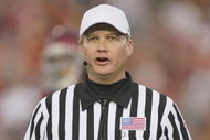 PASADENA, CA - JANUARY 1:  Referee Steve Shaw makes a call during the game between the Penn State Nittany Lions and the USC Trojans on the field before against the on January 1, 2009 at the Rose Bowl in Pasadena, California.  USC won 38-24.  (Photo by Jeff Golden/Getty Images)