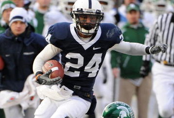 STATE COLLEGE, PA - NOVEMBER 22:  Jordan Norwood #24 of the Penn State Nittany Lions avoids a tackle by Chris L. Rucker #29 of the Michigan State Spartans on November 22, 2008 at Beaver Stadium in State College, Pennsylvania.  (Photo by Joe Sargent/Getty Images)