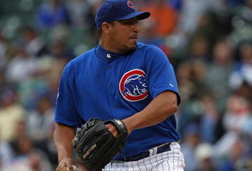 CHICAGO - MAY 27: Starting pitcher Carlos Zambrano #38 of the Chicago Cubs delivers the ball against the Pittsburgh Pirates on May 27, 2009 at Wrigley Field in Chicago, Illinois. The Cubs defeated the Pirates 5-2.  (Photo by Jonathan Daniel/Getty Images)