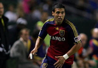 CARSON, CA - JUNE 13:  Javier Morales #11 of Real Salt Lake runs to the ball on the attack during the MLS match against the Los Angele Galaxy at The Home Depot Center on June 13, 2009 in Carson, California. Real Salt Lake defeated the Galaxy 2-0.  (Photo by Victor Decolongon/Getty Images)