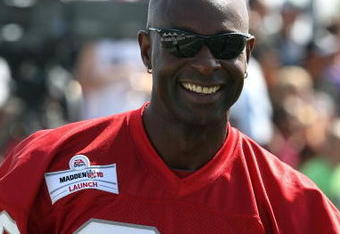 MALIBU, CA - JULY 24: Athlete Jerry Rice poses at the Madden NFL 10 Pigskiin Pro-Am on Xbox 360 event  on July 24, 2009 in Malibu, California.  (Photo by Frazer Harrison/Getty Images)