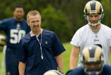 EARTH CITY, MO - MAY 2: Head coach Steve Spagnuolo of the St. Louis Rams watches his team during a mini camp on May 2, 2009 at the Russell Training Center in Earth City, Missouri.  (Dilip Vishwanat/Getty Images)