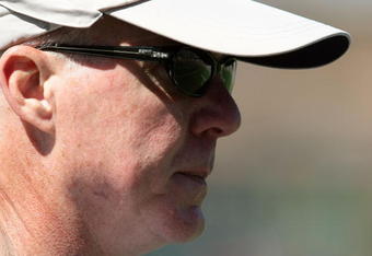 GREEN BAY, WI - JULY 28: General Manager Ted Thompson of the Green Bay Packers watches as his team works out during summer training camp on July 28, 2008 at the Hutson Center in Green Bay, Wisconsin. (Photo by Jonathan Daniel/Getty Images)