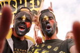 22 Jan 1996:  Pittsburgh Steelers fans Bryan Jarvis and Sean Kincaid of Indiana show their support while they wait for the arrival of the Steeler players at Phoenix Sky Harbor Airport in Phoenix, Arizona.  The Steelers were arriving for their January 28 g