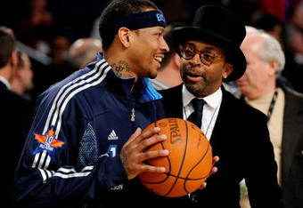 PHOENIX - FEBRUARY 15:  Allen Iverson #1 of the Eastern Conference talks to director Spike Lee before the 58th NBA All-Star Game, part of 2009 NBA All-Star Weekend at US Airways Center on February 15, 2009 in Phoenix, Arizona.  NOTE TO USER: User expressly acknowledges and agrees that, by downloading and or using this photograph, User is consenting to the terms and conditions of the Getty Images License Agreement.  (Photo by Kevork Djansezian/Getty Images)