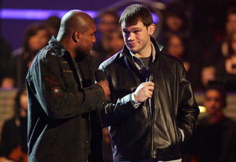 LAS VEGAS - DECEMBER 07:  FC Light Heavyweight Mixed Martial Arts Champion Quinton 'Rampage' Jackson (L) and mixed martial arts fighter Forrest Griffin speak at Spike TV's 2007 'Video Game Awards' at the Mandalay Bay Events Center on December 7, 2007 in Las Vegas, Nevada.  (Photo by Ethan Miller/Getty Images)
