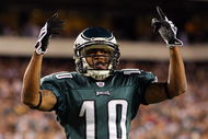 PHILADELPHIA - DECEMBER 28:  DeSean Jackson #10 of the Philadelphia Eagles celebrates after a long reception against the Dallas Cowboys on December 28, 2008 at Lincoln Financial Field in Philadelphia, Pennsylvania.  (Photo by Jim McIsaac/Getty Images)