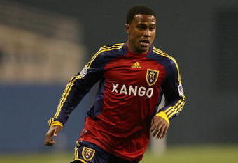 SEATTLE - MARCH 28:  Robbie Findley #10 of Real Salt Lake paces the ball on the right wing during their MLS match against the Seattle Sounders on March 28, 2009 at Qwest Field in Seattle, Washington. The Sounders defeated RSL 2-0. (Photo by Otto Greule Jr/Getty Images)