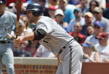 CHICAGO - JULY 03:  Jason Kendall #18 of the Milwaukee Brewers at bat against the Chicago Cubs during their MLB game on July 3, 2009 at Wrigley Field in Chicago, Illinois. (Photo by Jonathan Daniel/Getty Images) 