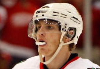DETROIT - MAY 27:  Patrick Kane #88 of the Chicago Blackhawks looks on dejected against the Detroit Red Wings during Game Five of the Western Conference Championship Round of the 2009 Stanley Cup Playoffs on May 27, 2009 at Joe Louis Arena in Detroit, Michigan. The Red Wings won 2-1 in overtime. (Photo by Gregory Shamus/Getty Images)