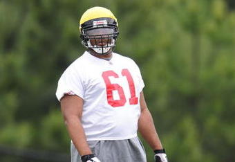 FLOWERY BRANCH, GA - MAY 9: Defensive tackle Vance Walker #61 of the Atlanta Falcons during minicamp at the Falcons Complex on May 9, 2009 in Flowery Branch, Georgia. (Paul Abell/Getty Images)