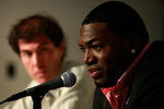 NEW YORK - AUGUST 08:  David Ortiz of the Boston Red Sox speaks to the media regarding his positive test for a performance enhancing substance as part of the 2003 Survey Test during a press conference at Yankee Stadium on  August 8, 2009 in the Bronx borough of New York City.  (Photo by Jared Wickerham/Getty Images)