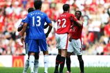 LONDON, ENGLAND - AUGUST 09:  Patrice Evra of Manchester United (R) argues with Michael Ballack of Chelsea following Frank Lampard's goal for Chelsea during the FA Community Shield match between Manchester United and Chelsea at Wembley Stadium on August 9, 2009 in London, England.  (Photo by Jamie McDonald/Getty Images)