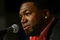 NEW YORK - AUGUST 08:  David Ortiz of the Boston Red Sox speaks to the media regarding his positive test for a performance enhancing substance as part of the 2003 Survey Test during a press conference at Yankee Stadium on  August 8, 2009 in the Bronx borough of New York City.  (Photo by Chris McGrath/Getty Images)
